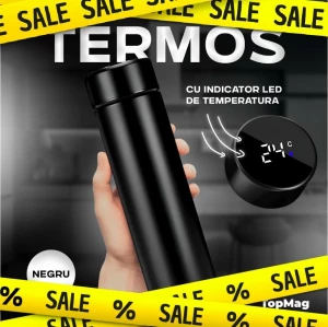 TERMOS CU INDICATOR LED DE TEMPERATURA NEGRU