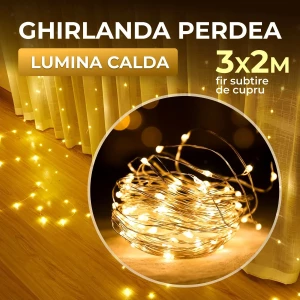 GHIRLANDA PERDEA LUMINA CALDA FIR SUBTIRE DE  CUPRU 3X2 m