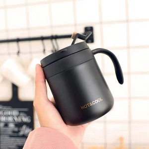CANA TERMICA PENTRU CAFEA SI CEAI DIN OTEL INOXIDABIL CU CAPAC SI MANER (NEGRU)