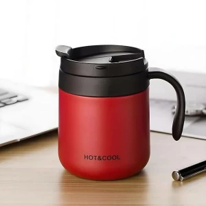 CANA TERMICA PENTRU CAFEA SI CEAI DIN OTEL INOXIDABIL CU CAPAC SI MANER (ROSU)