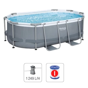 Bestway Piscină Power Steel Oval 305x200x84cm, 3668L, carcas metal