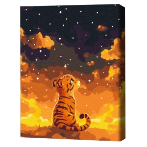 Pictură pe numere 30*40 сm (fără cutie) – O poveste nocturnă a unui pui de tigru