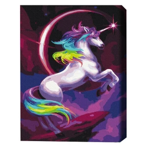 Pictură pe numere 30x40 сm (fără cutie) – Unicorn din poveste, în culori de curcubeu