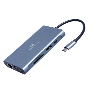Adaptor Video Cablexpert A-CM-COMBO7-01, USB Type-C - LAN, VGA, HDMI, USB Type-C, USB Type-A, SD card-reader, Gri