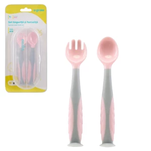 Set lingurita si furculita U-Grow, roz