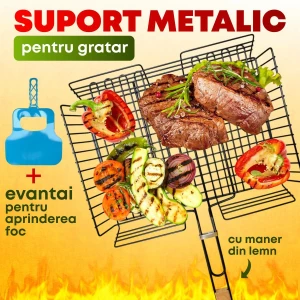 SUPORT METALIC PENTRU GRATAR CU MANER DIN LEMN + EVANTAI PENTRU APRINDEREA FOC (16027-76)