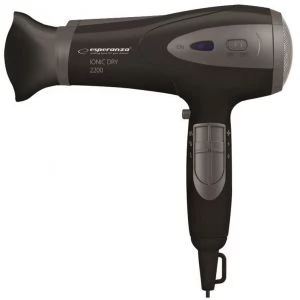 Hair Dryer Esperanza VIVIEN EBH005K; 2200W; 2 speeds; 3 temperature levels; ionic function, styling nozzle & diffuser