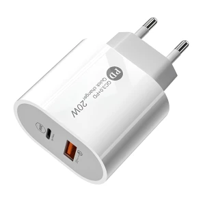 Helmet Wall Charger USB/Type-C PD, QC3.0 20W, White