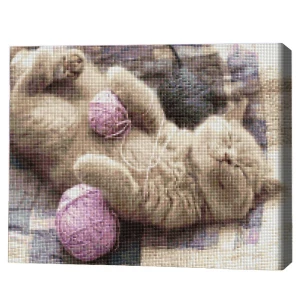 Mozaic cu diamante 40*50 сm (fără cutie) – Motănaș cu ghem de lână, Lucia Heffernan