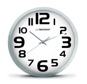 Clock Wall Esperanza ZURICH  EHC013W White,  25 cm, plastic frame, Quiet movement, hook for easy installation, Power: 1x AA battery (not included)