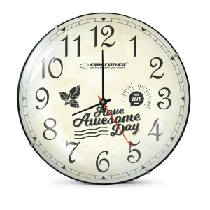 Clock Wall Esperanza LAUSANNE  EHC018L White,  30 cm, (text: Have Awesome Day), plastic frame, Quiet movement, hook for easy installation, Power: 1x A