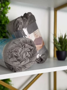 CEARSAF CU ELASTIC DIN VELUR, GRI ÎNCHIS, 160X200CM (10MS1-16-PR2)