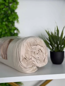 CEARSAF CU ELASTIC DIN VELUR, BEJ DESCHIS, 180X200CM  (10MS2-16-EV)