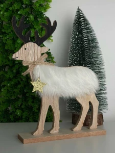 ДЕКОРАТИВНЫЙ ОЛЕНЬ ИЗ ДЕРЕВА С МЕХОМ, 24СМ (CP-24-130)