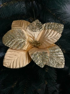 FLOARE DECORATIVA AURIE CU SCLIPICI PENTRU BRAD, 27CM (CP-24-027)