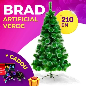 BRAD VERDE CU CAPETE ALBE 210CM + CADOU GHIRLANDA (GE 2715)