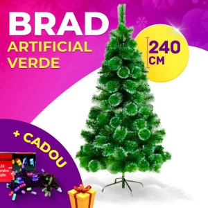 BRAD VERDE CU CAPETE ALBE 240CM + CADOU GHIRLANDA (GE 2716)