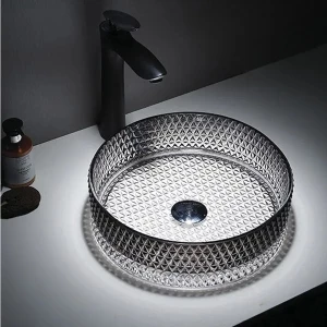 Lavoar din sticla securizata SanDonna Mira Rotund (Transparent-Negru)