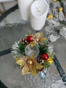 ДЕКОРАТИВНЫЙ ПОДСВЕЧНИК С РОЖДЕСТВЕНСКИМИ ЭЛЕМЕНТАМИ, 17СМ (CP-24-267)