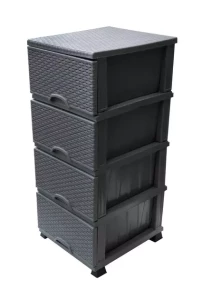 COMOD DIN PLASTIC NEGRU CU 4 SERTARE TEXTURA IMPLETITA (E296)