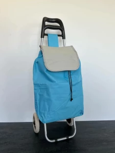 CARUT PENTRU CUMPARATURI CU SAC TEXTIL IN CULAREA ALBASTRU DESCHIS